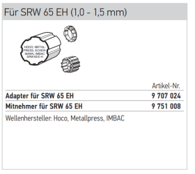 Adapterset für SRW 65 EH (1,0-1,5 mm)
